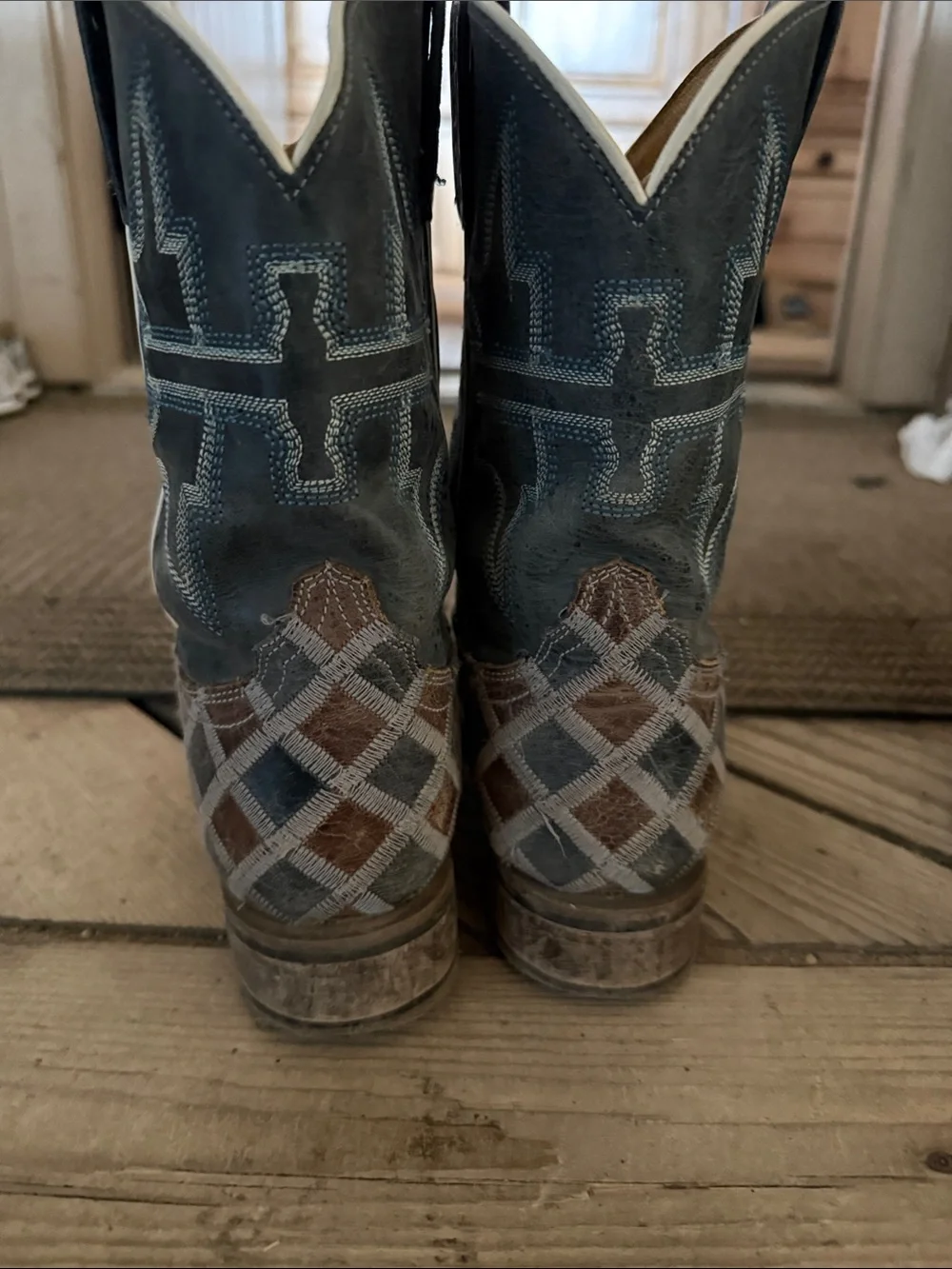 Kids Tin Haul Western Patchwork Leather Boots - Blue/Tan